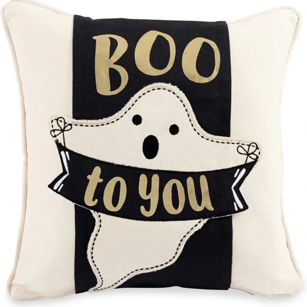 MUDPIE Lot 2 Halloween Pillow‎ Wraps Only Embroidered Canvas Pumpkin Witch Ghost